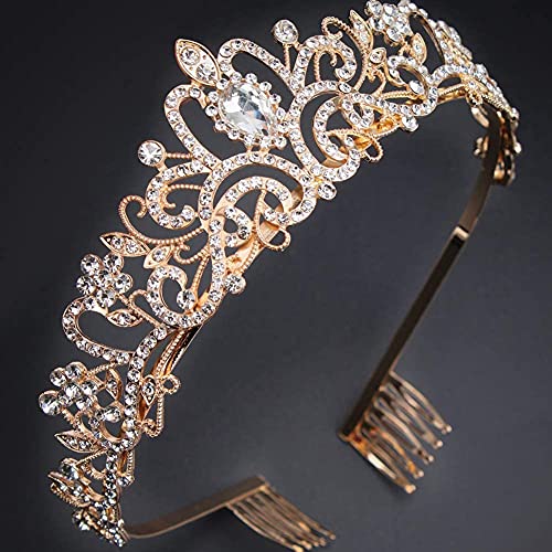 COCIDE Gold Tiara Crystal Crowns Rhinestone Crown Bride Bridal Wedding Birthday Party for Women - color: TC Gold+Clear