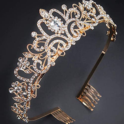 COCIDE Gold Tiara Crystal Crowns Rhinestone Crown Bride Bridal Wedding Birthday Party for Women - color: TC Gold+Clear