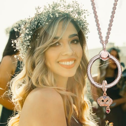 Bow Royal Crown Married Couple Wine Bottle Lock Key Arrow Heart Dangle Charm Bead for Pandora Bracelet … - style: Rose Gold Crown