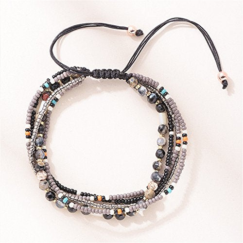 Handmade Adjustable Wrap Bracelet Bohemian String Braided Beads Anklets Gifts for Women - color: B
