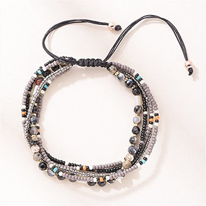 Handmade Adjustable Wrap Bracelet Bohemian String Braided Beads Anklets Gifts for Women - color: B