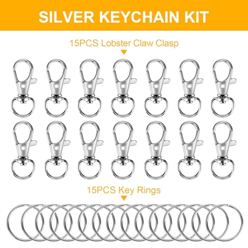 60PCS Keychain Making Supplies, Lobster Claw Clasp with Key Rings, Keychain Making kit Including 30PCS Keychain Clip Hooks and 30PCS Key Chain Rings for Crafts
