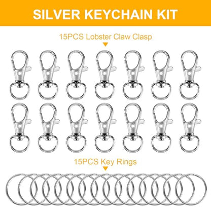 60PCS Keychain Making Supplies, Lobster Claw Clasp with Key Rings, Keychain Making kit Including 30PCS Keychain Clip Hooks and 30PCS Key Chain Rings for Crafts