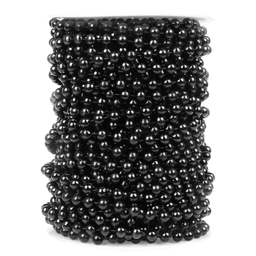 76.7FT Black Beads Garland 6mm Faux Pearl Beads String Bulk for DIY Craft | 25.5Yards Black Pearl Beads String Roll for Wedding Party Christmas Tree Decoration - color: Black Color, size: 6MM