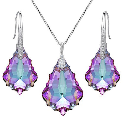 EleQueen 925 Sterling Silver CZ Baroque Drop Pendant Necklace Dangle Earrings Set Made with Austrian Crystal, Valentine's Day/Mother's Day/Christmas Jewelry Gift - color: Vitrail Light