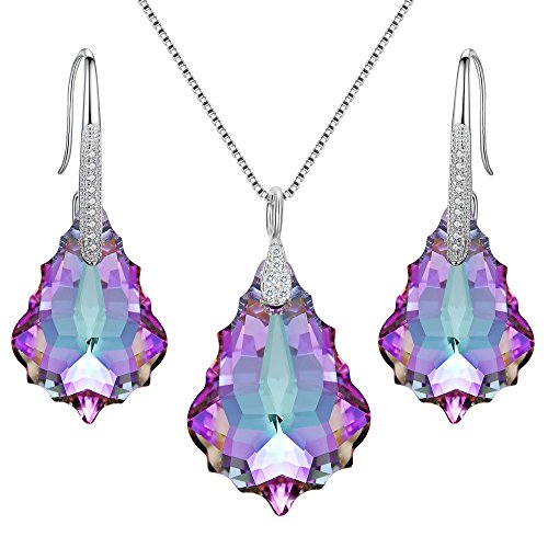EleQueen 925 Sterling Silver CZ Baroque Drop Pendant Necklace Dangle Earrings Set Made with Austrian Crystal, Valentine's Day/Mother's Day/Christmas Jewelry Gift - color: Vitrail Light