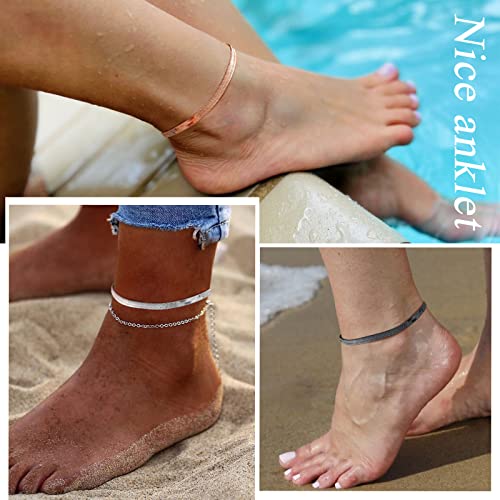 FindChic Elegant Herringbone Snake Chain Anklets/Bracelets 3MM/5MM Width Stainless Steel/18K Gold/Rose Gold Plated/Black 4 Color Options, 8.3'' 8.5'' 10.5'' Length, with Gift Box - color: A: 5mm 8.5'' anklet (Stainless Steel)
