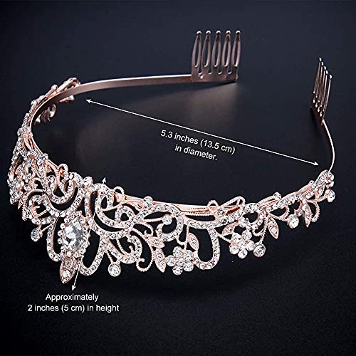 COCIDE Tiara Crystal Crowns Princess Rhinestone Crown with Combs Bride Headbands Bridal Wedding Prom Birthday Party Hair Accessories Jewelry for Women Girls (Rose Gold) - color: TE Rose Gold+Clear