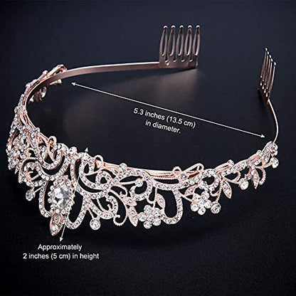 COCIDE Tiara Crystal Crowns Princess Rhinestone Crown with Combs Bride Headbands Bridal Wedding Prom Birthday Party Hair Accessories Jewelry for Women Girls (Rose Gold) - color: TE Rose Gold+Clear
