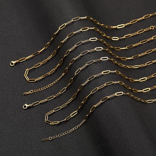 YOUBEIYEE 10 Pack 4mmx12mm Gold Plated Paperclip Necklace Chains Bulk | Stainless Steel for Jewelry DIY Making Necklace Bulk - color: Gold, size: 18inch (4x12mm)