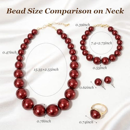 Pearl Jewelry Set for Women Pearl Necklace and Earring Set Bridal Jewelry Set for Wedding Elegant Pearl Jewelry - color: A1：SET-4-Burgundy