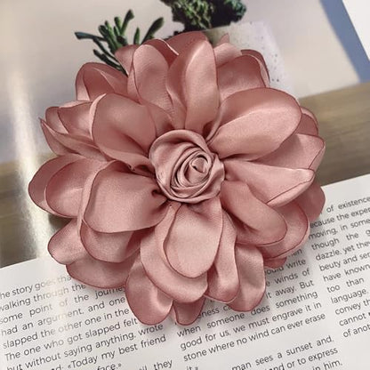 Dainty Fabric Rose Flower Large Brooch Lapel Pins Flower Brooches Pin Classic for Wedding Party Dance Banquet for Women Dress Suit Clothes Accessories Jewelry 100mm - color: Deep Pink