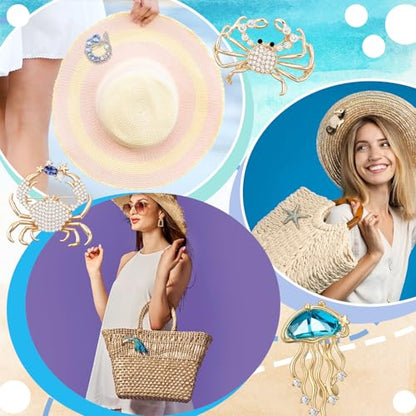 12 Pcs Women Brooches Bulk Vintage Rhinestone Pin Set - style: Ocean
