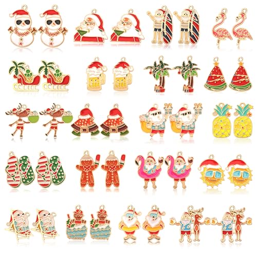 MARFOREVER 40 Pcs/20 Pairs July Christmas Charms Summer Christmas Charms | Holiday Xmas in July Enamel Charm, Beach Hawaiian Pendants, Bracelet Necklace Earrings Making, DIY Carfting Accessories - style: Christmas in July