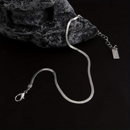 1PC Silver Square Pendant Snake Chain Anklet, Minimalist Adjustable Foot Accessory(Silver)