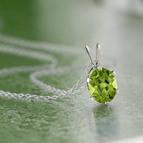 Gem Stone King 2.00 Cttw Green Peridot Pendant Necklace for Women | 925 Sterling Silver | Gemstone Birthstone | Oval 9X7MM | With 18 Inch Silver Chain