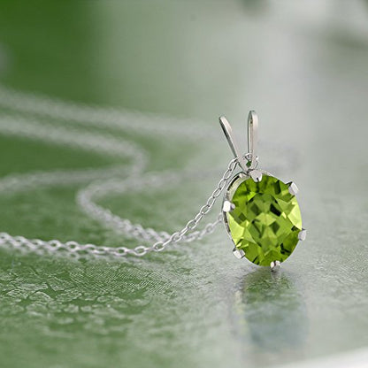 Gem Stone King 2.00 Cttw Green Peridot Pendant Necklace for Women | 925 Sterling Silver | Gemstone Birthstone | Oval 9X7MM | With 18 Inch Silver Chain