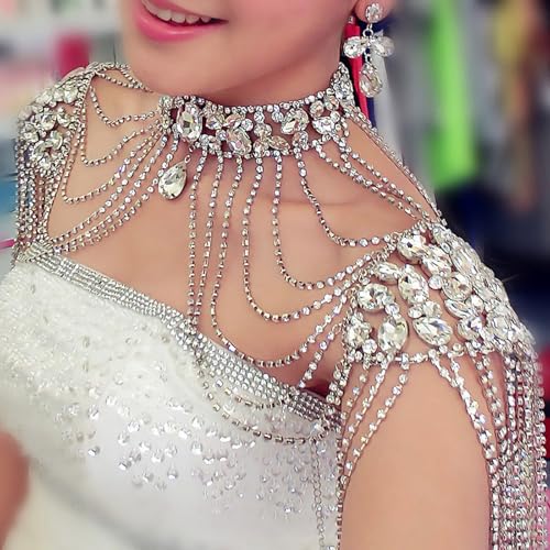 Bridal Wedding Shoulder Necklace Elegant Alloy Body Chain with Crystal Tassels Shoulder Chain for Various Occasions Party