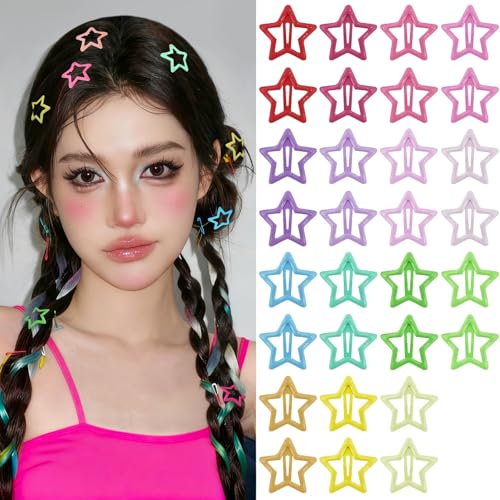 Star Hair Clips Snap Hair Barrettes Non Slip Star Hair Accessories Multiple Colors Metal Hair Clips for Girls Women -30 PCS 1.18" - color: 30 P -1.18"-Multiple Colors