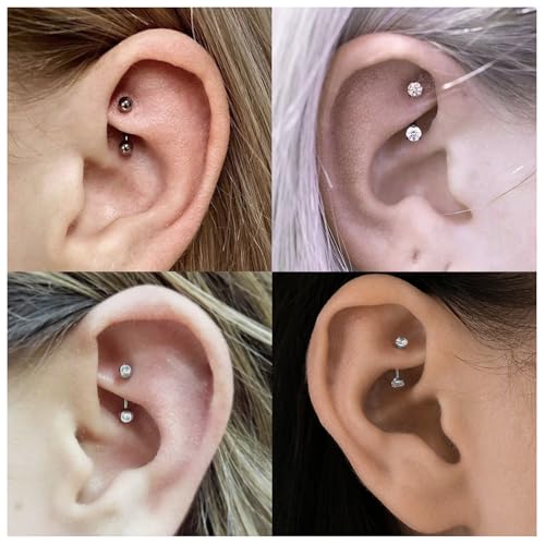 Lcolyoli 18pcs 16G Clear Bioflex Acrylic & Stainless Steel Eyebrow Barbell Rook Daith Earrings Belly Studs Cartilage Tragus Barbell Body Piercing Jewelry Retainer 6mm 8mm 10mm - color: A:18pcs/silver-tone