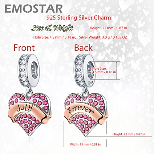 EMOSTAR Jan-Dec Birthstone Charms fits European Birthday Bracelet, Dangle 925 Sterling Silver Heart Shaped Pendant with 12 Months Birthstones, Gifts for Mom/Women - color: July Birthstone