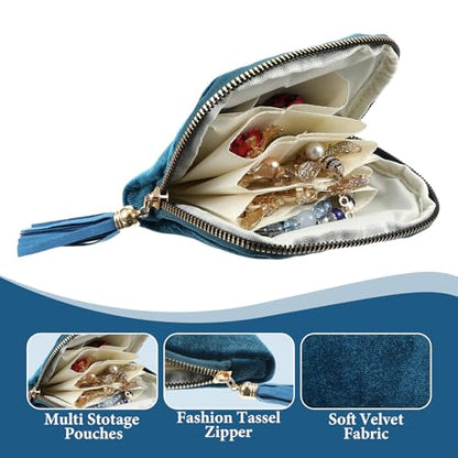 Travel Jewelry Case Organizer Portable Jewelry Pouch Small 5-Layer Velvet Zipper Pouch Bag for Crystal Bracelets Bangles Necklace Ring, Prevent Tangle Scratch