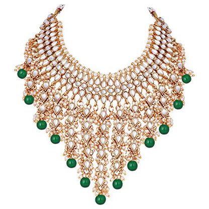 Aheli Elegant Indian Wedding Wear Faux Kundan Studded Choker Necklace with Maang Tikka Set Ethnic Fashion Jewelry for Women Maroon Kundan & Pearl Drop - color: Green