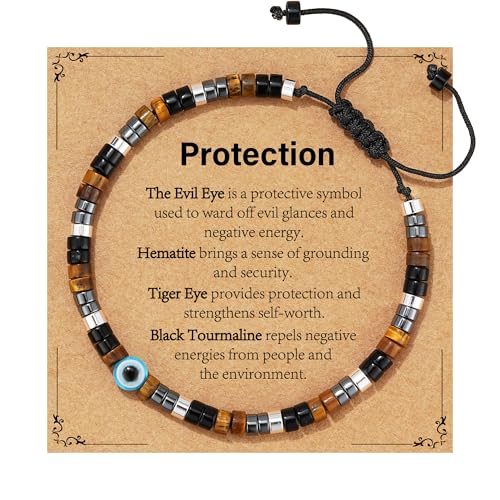 Healing Crystal Bracelet Jewelry Gifts for Women | Triple Protection/Stress Relief/New Beginnings/Good Luck/Empath Protection, Christmas, Birthday - color: Triple Protection-Evil Eye