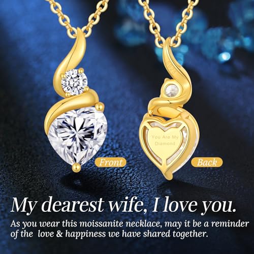 ANDSO Heart Moissanite Necklaces Birthday Jewelry Gifts for Women | S925 Silver /Gold Plating Birthstone Necklace, Ideal Anniversary Christmas Valentine Present for Mom Wife Her Girlfriend - style: 18K Gold-3 Carat