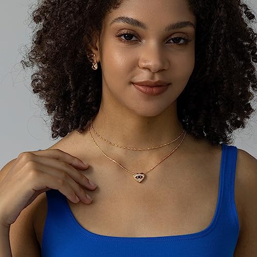 Layered Necklaces for Women - 14K Dainty Gold Plated Layering Chokers Necklaces Set Multilayer Delicate Necklace Trendy Adjustable Long Layered Necklaces for Women - style: 22 Evil Eye Necklace