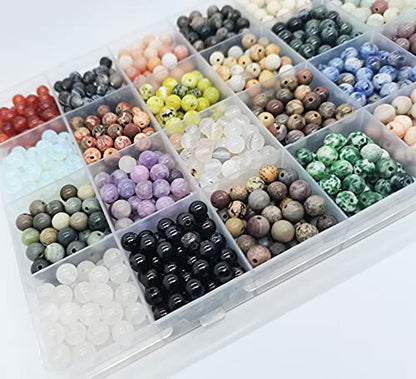 1200pcs 6mm Natural Round Stone Beads - Gemstone Loose Beads Hole Size 1mm for Bracelet Necklace Earrings Jewelry Making, Box Packed (24 Material-2, 6mm) - color: 24 material -2,6mm, size: 6mm