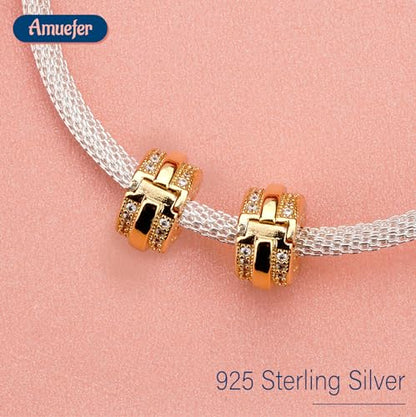 Clip Stopper Spacer Charms for Bracelets Necklaces, Compatible with Pandora,Jewery Making DIY - style: Sparkling Pavé Lines Clip 14K Gold Plated