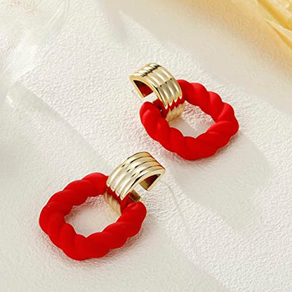 RUOFFETA Rectangle Earrings for Women, Acrylic Square Earrings Twisted Geometric Statement Jewelry - color: Red Gold