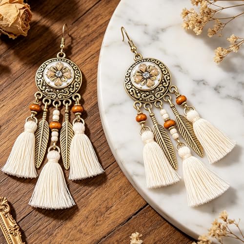 Feather Earrings Native American Earrings Boho Dangle Earrings for Women Tribal Indian Dreamcatcher Hippie Western Festival Summer Beach Jewelry - color: A1:Boho Dangle Earrings