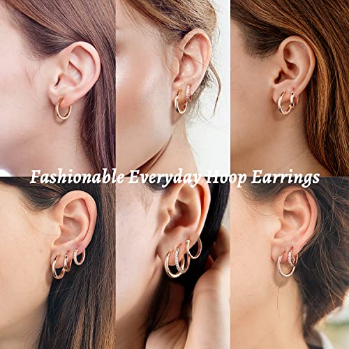 14K Gold Plated Hoop Earrings for Women with 925 Sterling Silver Post, Lightweight Small Hoop Earrings 15mm/20mm Huggie Hoop Earrings - color: 2 Pcs - 14K Rose Gold Plated, size: 15MM