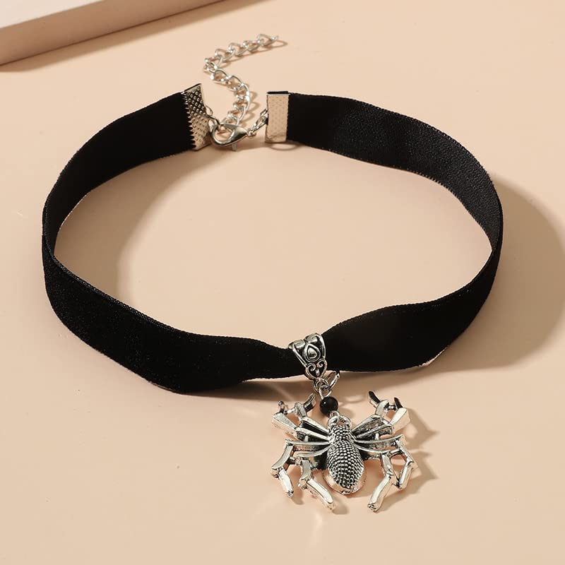 Gothic Black Velvet Goth Choker Necklace for Women,Cameo Black Choker Crow Skull Pendant Necklace Vintage Collar Skull Necklace Gothic Jewelry - style: Spider