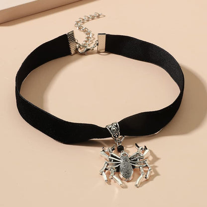 Gothic Black Velvet Goth Choker Necklace for Women,Cameo Black Choker Crow Skull Pendant Necklace Vintage Collar Skull Necklace Gothic Jewelry - style: Spider