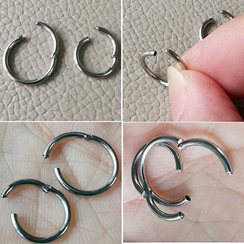 5Pairs Surgical Stainless Steel 16G Sleeper Cartilage Daith Tiny Small Hoop Earrings Mini Septum Hinged Clicker Nose Ring Helix Tragus Piercings Unisex Fashion Huggie Hoops Set 6-14MM - color: Silver