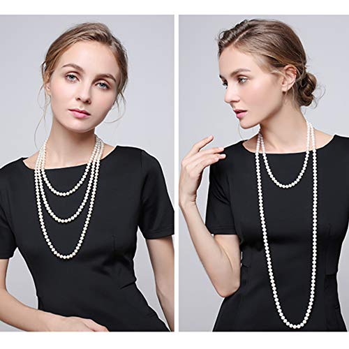 Long Pearl Necklaces for Women Cream White Faux Pearl Strand Layered Necklace Costume Jewelry - color: Cream White