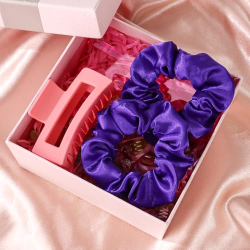 16 Pcs Satin Purple Scrunchies Bridesmaid Proposal Gifts Hair Ties Scrunchies for Women Girls Bachelorette Party Favors (deep purple) - color: deep purple