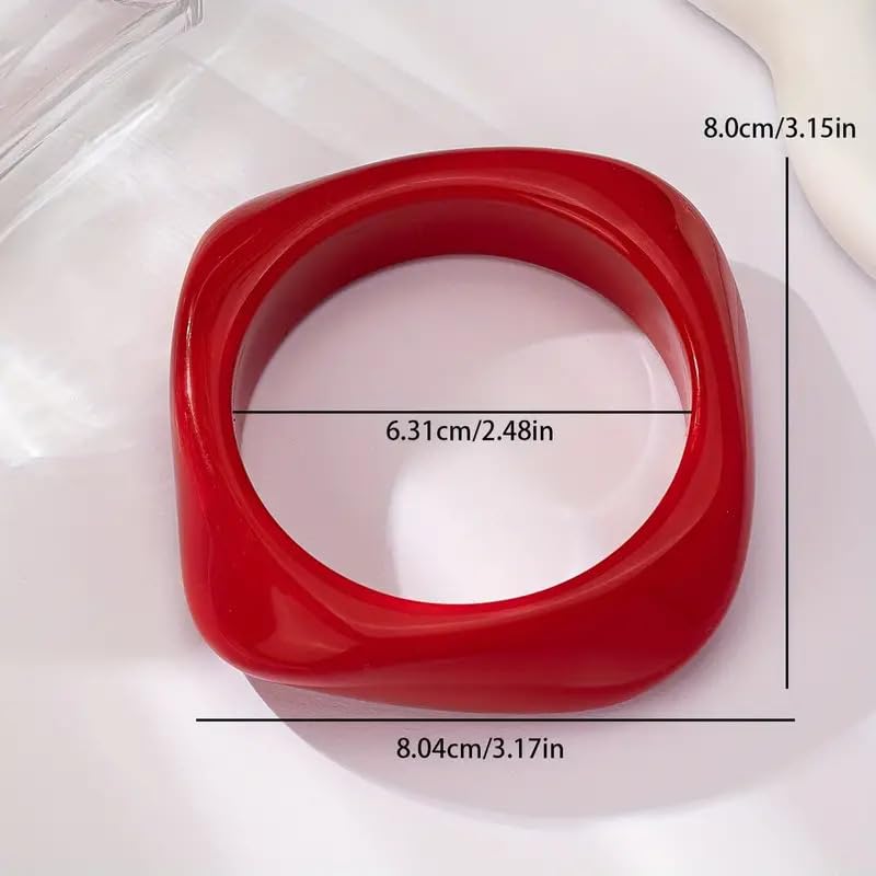 Colorful Acrylic Resin Open Bracelet Geometric Simple Transparent Tortoiseshell Acetate Plate Cuff Bangle Lightweight Chunky Thick Thin Wide Face Plastic Bracelet for Women Jewelry - color: B red