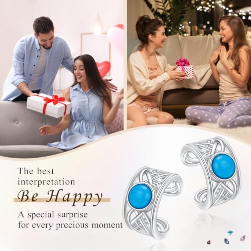 Birthday Gifts 925 Sterling Silver Ear Cuff Non Pierced Fake Cartilage Cuffs Huggie Earrings for Women Girls - Set of 2 - style: Celtic Blue Turquoise