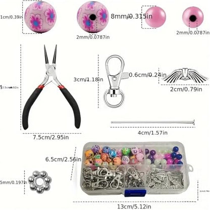 Metacipher 180Pcs DIY Angel Keychain Making Kit with Beads & Pliers | Angel Wing Spacers,Floral Beads,Lobster Clasps,DIY Bag Charm,Gifts, Jewelry Making Supplies,Crafts, for Women Adults - color: Flowers Beads