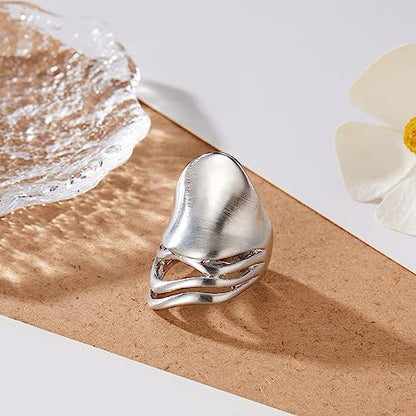 Chunky Rings for Women Gold and Silver Statement Rings Mask Dome Gold Plated Fashion Band Ring Cocktail Costume Jewelry Gift - style: Mask Silver
