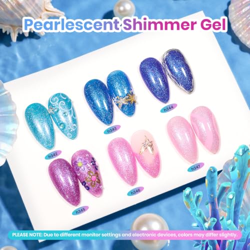 Beetles Glitter Gel Nail Polish Set, Siren Scale Shimmer Gel Polish | 6 Color Blue Pink Purple Colors with Rhinestones for Mermaid-Style Nail Art UV Led Soak-Off Manicure - color: Siren Scales
