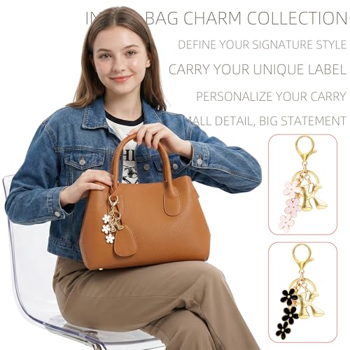 Floral Series Initial Bag Charm, Cute Flower & Bubble Letter Purse Charms, Keychain Accessories Gift for Women - color: White Flower, style: K