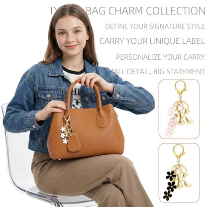 Floral Series Initial Bag Charm, Cute Flower & Bubble Letter Purse Charms, Keychain Accessories Gift for Women - color: White Flower, style: K