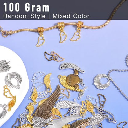 stino 100 G Mixed Style Metal Charms for Jewelry Making, Bulk Silver & Gold Plated, for Bracelet, Necklace, Earrings DIY Crafts - style: Wing