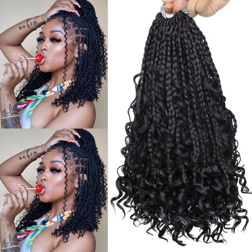 Unionbeauty 8 Packs Boho Box Braids Crochet Hair 12 Inch Goddess Box Braids Crochet Hair with Curly Ends Bohemian Hippie Box Braids Goddess Locs Synthetic Braiding Hair Extension for Black Woman 1B# - color: 1B#, size: 12 Inch (Pack of 8)