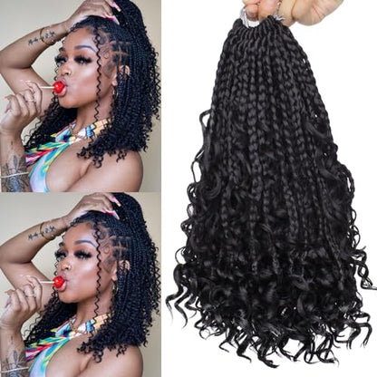 Unionbeauty 8 Packs Boho Box Braids Crochet Hair 12 Inch Goddess Box Braids Crochet Hair with Curly Ends Bohemian Hippie Box Braids Goddess Locs Synthetic Braiding Hair Extension for Black Woman 1B# - color: 1B#, size: 12 Inch (Pack of 8)